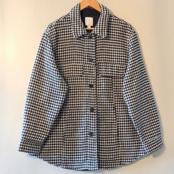 Joie Houndstooth Button Down Women's Boho Casual Shacket Black White Size 1X - Picture 6 of 16